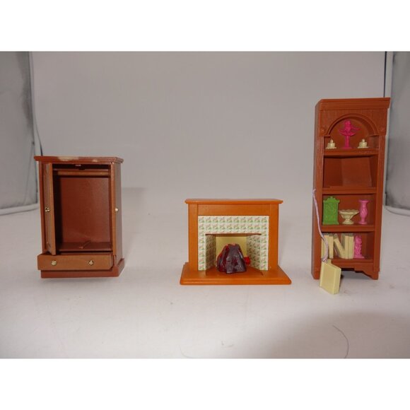Loving Family Fisher Price Dollhouse Bookcase Corner Shelf Fireplace and Armoire - Picture 5 of 14